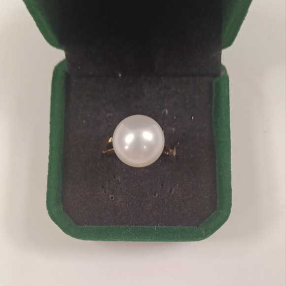 #6 Authentic Southsea White Pearl Ring 13mm 14K gold setting size:6.75